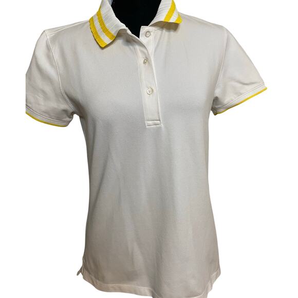 Tory Burch Sport Performance Pique Pleated‎ Collar Polo Snow White /Sundance - Picture 1 of 10